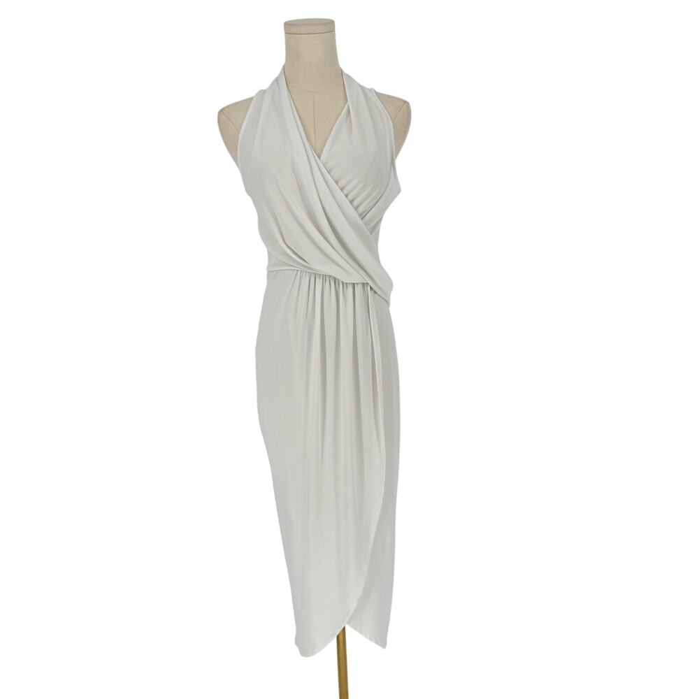 Ramy Brook Monaco Dress White Midi V Neck Sleeveless Stretch Jersey XS